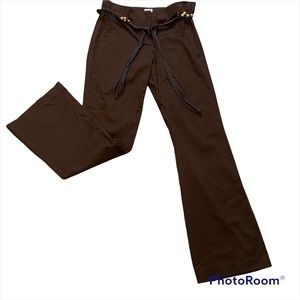 Cache Belted High Rise Cotton Flare Leg Pants